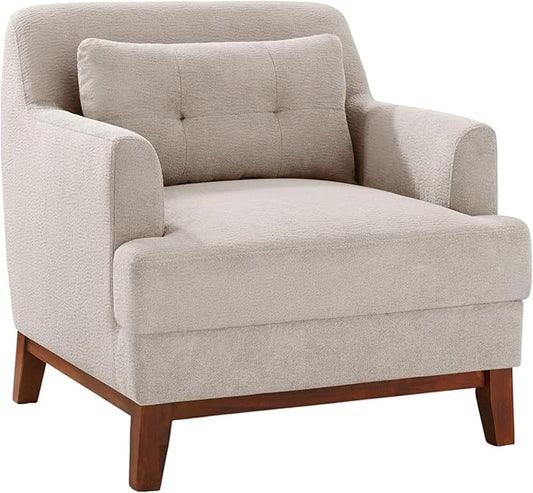 VANOMi Accent Chairs for Living Room, Mid-Century Modern Accent Chair with Armrest, Terry Fabric Cozy Reading Chairs for Adults, Bedroom, Apartment, Camel