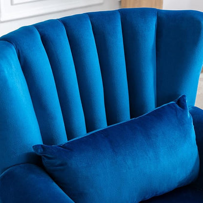 Accent Reading Arm Chairs Set of 2 Midcentury Modern Comfy Corner Sofa Chair, Wingback Waiting Room Club Chair with Tufted Back for Living Room/Bedroom/Reception Room, Velvet Blue