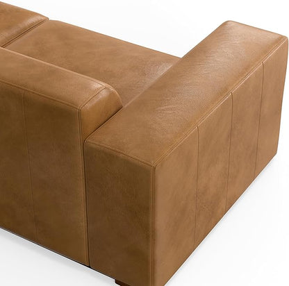 SIMPLIHOME Rex Modular Sofa and Ottoman Set in Full-Grain Genuine Leather, Sienna, 88-inch-Wide 2-Seater Leather Couch and Matching 34-inch-Wide Table Ottoman for Living Room