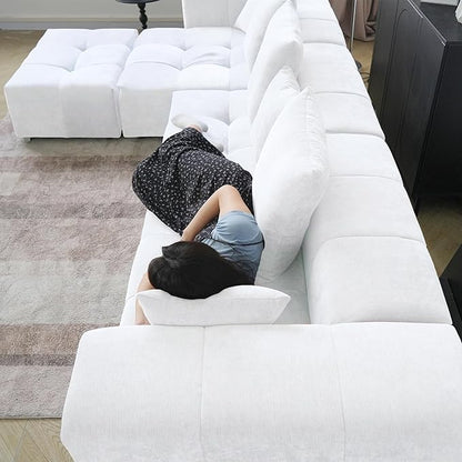 WJShome 183" Oversized Modular Sectional Sofa, U Shaped Couch with Ottoman,Sectional Couches for Living Room,Large Linen Deep Seat with Pillow Couches for Home,Spacious Space,White