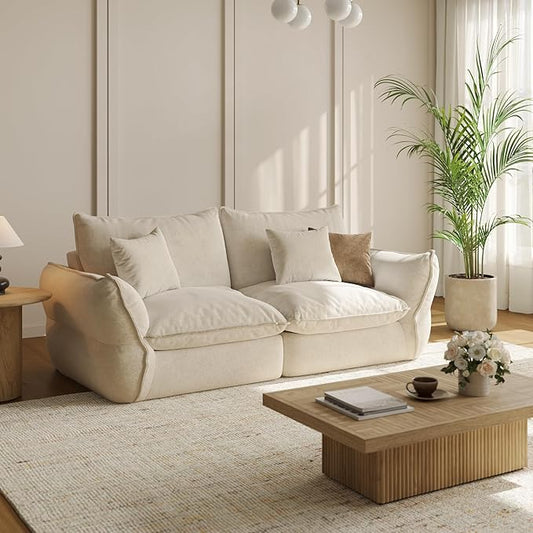 81'' Down Blend Loveseat, Deep Seat Cloud Sofa with Feather-Filled Cushions, Ultra Soft Sink-in Comfort Couch for Living Room, Modern Oversized Sofa – Ivory White