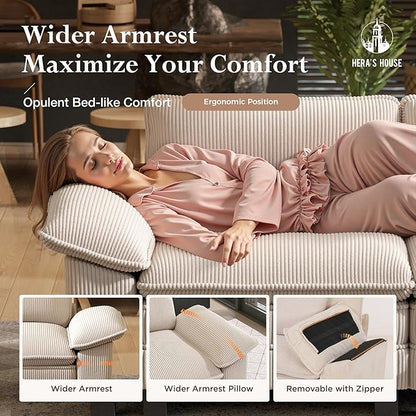 HERA'S HOUSE 158" Modular Sectional Sofa, Oversized Couches for Living Room, Comfy Cloud Couch 4-Seater Deep Seat Sofa with Throw Pillow, Corduroy Beige