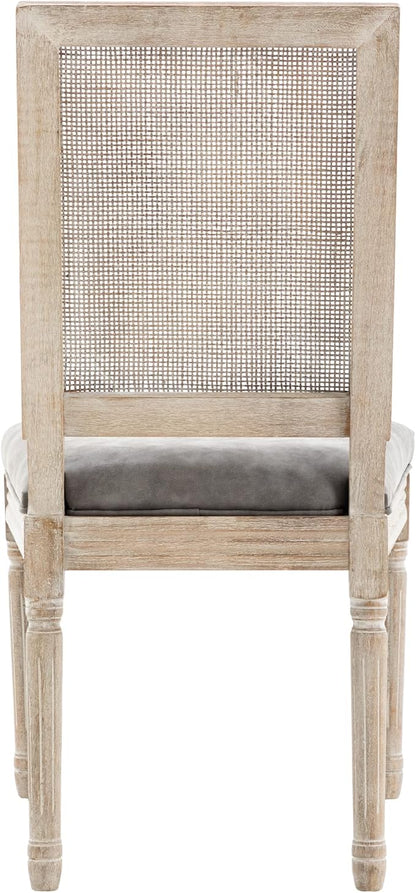 PU Leather Dining Chairs Mid Century Kitchen Chairs Set of 2 Upholstered Parsons Chairs Accent Side Chair with Rattan Back for Living Room Dining Room Bedroom, Grey