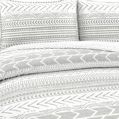 Lush Decor Hygge Geo Pattern Striped 3 Piece Quilt Bedding Set, King, Gray & White