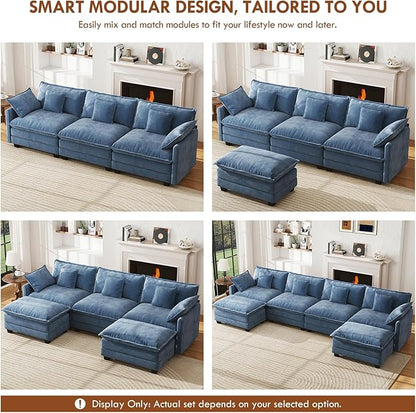 WorthFurni 77 Inch Cloud Sofa Loveseat, Comfy Sectional Couch, 2-Seater Chenille Deep Seat Sofa with Throw Pillows for Living Room Bedroom Apartment (Blue)
