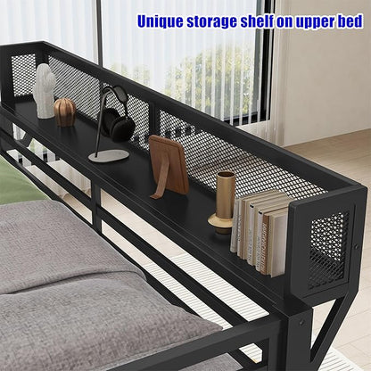 Higher Quality & Stronger Metal Queen Over Queen Bunk Bed, Thickened Heavy Duty More Stable Safer Black Steel Bunkbed Bunk Queen Bed (Easier to Assemble) (Queen Over Queen)