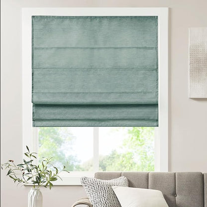 Madison Park Cordless Roman Shades Faux Silk Shade with Sheen 1-Panel Privacy, Room Darkening, Energy Efficient, Thermal Insulated Window Blind for Bedroom, Living Room Décor, 39"W x 64"L Como, Green