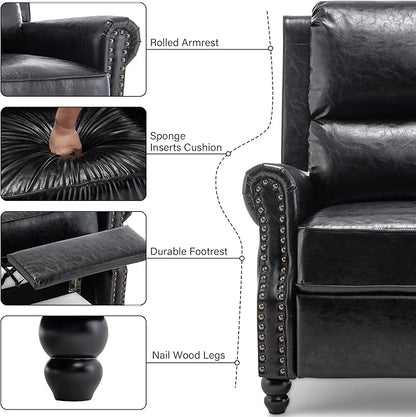 Faux Leather Recliner Chair, Modern Pushback Armchair with Adjustable Backrest & Footrest for Bedroom, Living Room (Black, Set of 2)