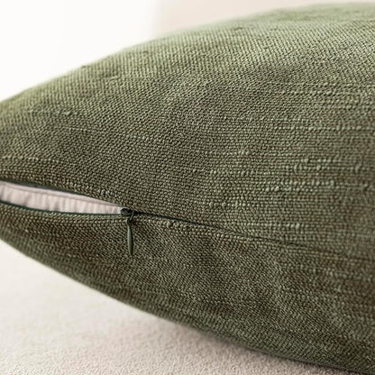 Foindtower Pack of 2 Soft Textured Chenille Throw Decorative Pillow Covers Square Accent Solid Cushion Cover Cozy Neutral Farmhouse Pillow Case for Couch Sofa Bedroom Living Room 20x20 Inch,Dark Green