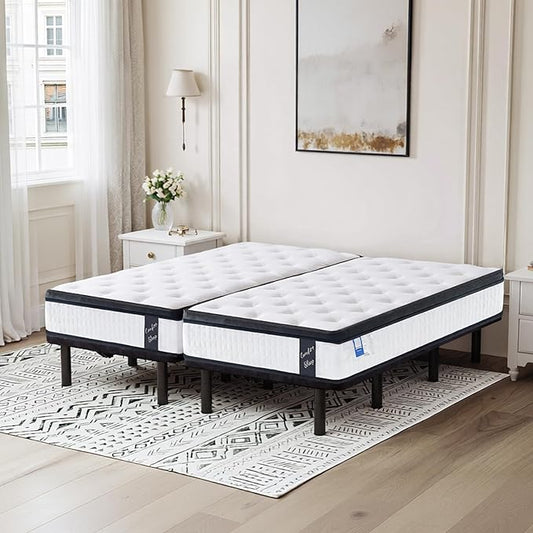 FLEXISPOT Adjustable Bed Frame Base Split King+12-inch Certipur-US Hybrid Mattress with Individual Pocket Spring, Quick Assembly, Massage, Zero Clearance, Whisper Quiet Durable Motor, Zero Gravity