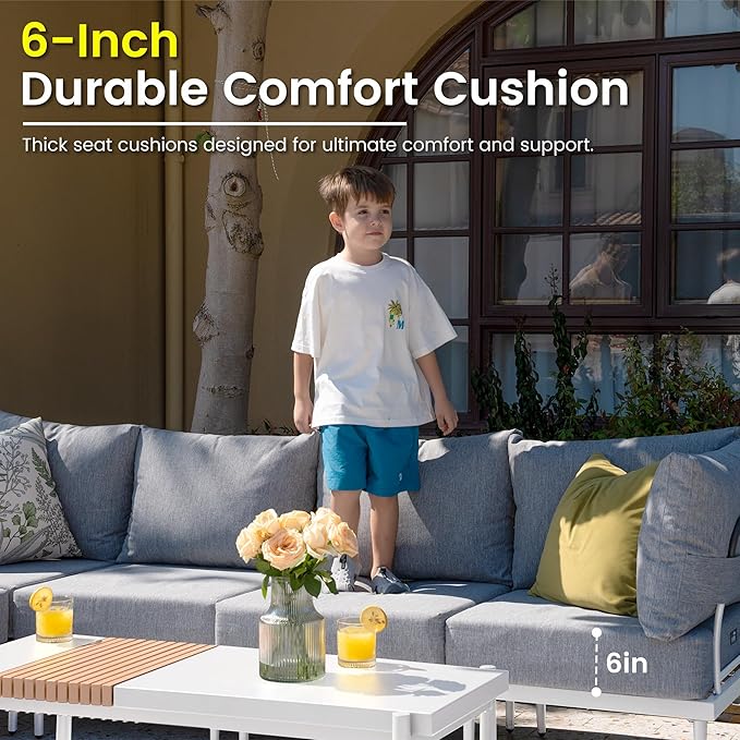 Sundale Outdoor 2 Pieces Patio Furniture Set, Metal Outdoor Sectional Sofa with 6 Inch Olefin Cushion, All-Weather Modern Outdoor Conversation Sets