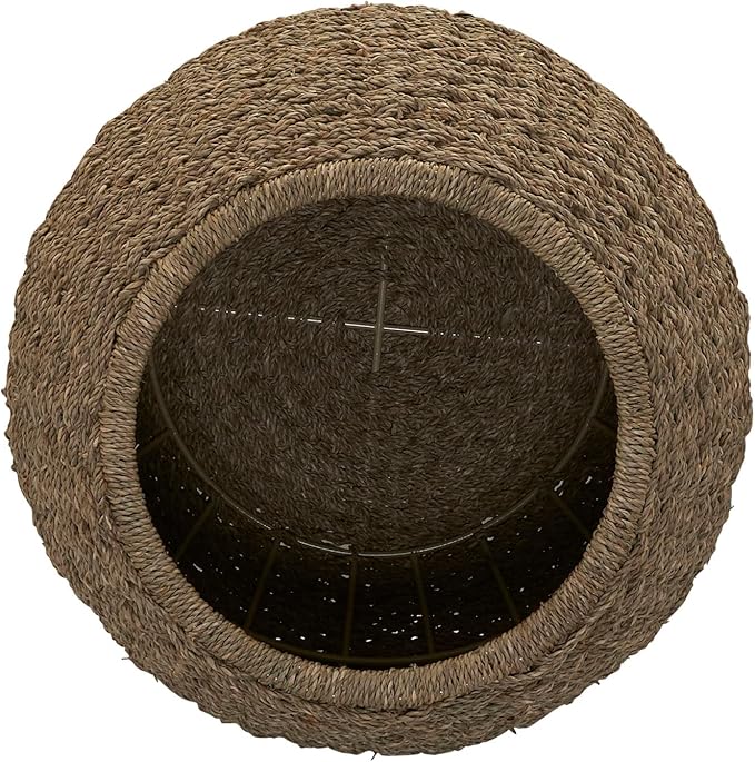 Household Essentials Handwoven Seagrass Barrel Wicker Storage Basket Side Table, Natural