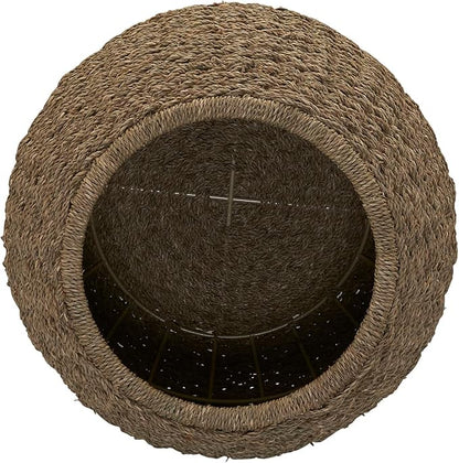 Household Essentials Handwoven Seagrass Barrel Wicker Storage Basket Side Table, Natural