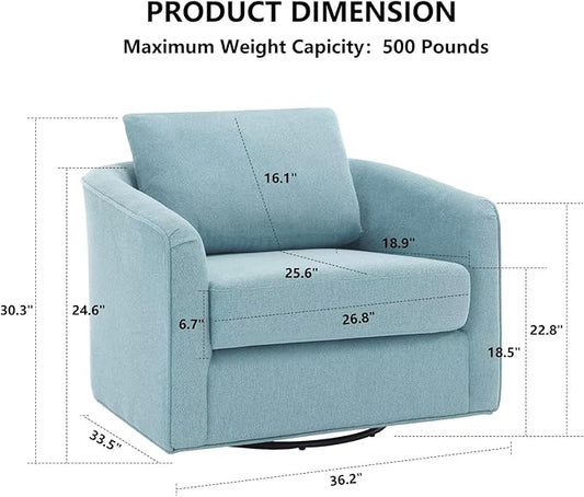 MINCETA Accent Chairs Set of 2, 360° Swivel Barrel Chair with High Density Foam, Oversized Reading Chair with Performance Fabric Upholstered Armchair for Living Room, Bedroom, Apartment Teal Blue