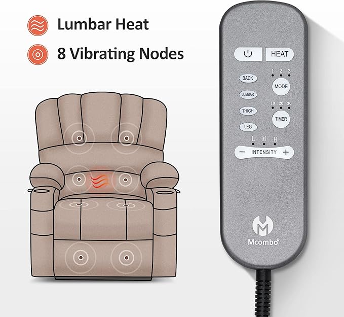 MCombo Power Lift Recliner Chair for Elderly, Lift Chair with Heat and Massage, USB &Type C Ports, Cup Holders, Faux Leather 7095 (Medium, Dark Brown)