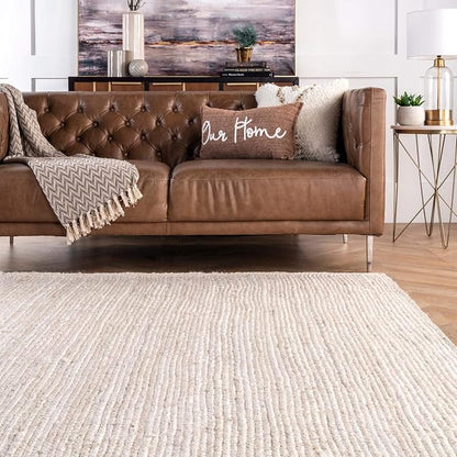 nuLOOM 4x6 Rigo Jute Hand Woven Area Rug, Off White, Solid Farmhouse Design, Natural Fiber, For Bedroom, Living Room, Dining Room, Hallway, Office, Kitchen, Entryway