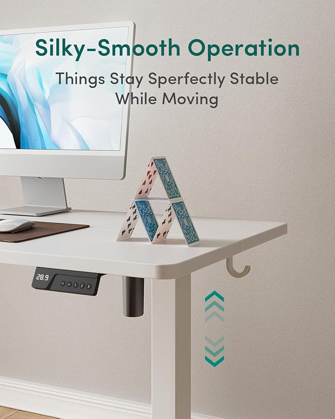 CubiCubi Height Adjustable Electric Standing Desk, 63 x 28 Inches Sit Stand up Desk, Large Memory Computer Home Office Desk with Two-Piece Desktop (White)