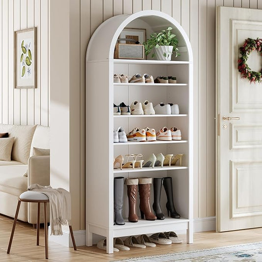 Shoe Cabinet, 70" Tall Arched Shoe Rack with 3 Adjustable Shelves, 7-Tier Large Freestanding Shoe Storage Organizer for Entryway, Closet, Hallway, Living Room