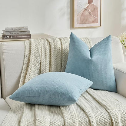 FUTEI Denim Blue Decorative Throw Pillow Covers 20x20 Inch Set of 2,Soft Cozy Wheat Ear Striped Patterns Cushion Cases,Modern Home Decor for Couch Bed Living Room