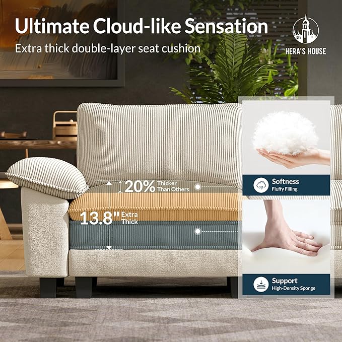 HERA'S HOUSE Oversized Modular Sectional Sofa, 158" L Shaped Cloud Couch with Ottoman and Throw Pillow, Mixed Fabric Sleek Couches for Living Room, Beige