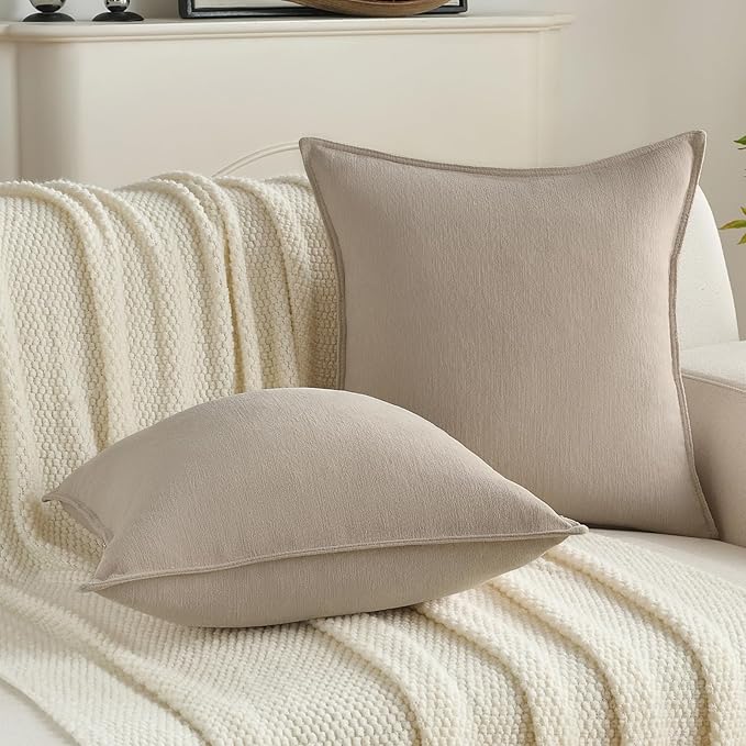 FUTEI Oatmeal Chenille Throw Pillow Covers 22x22 Inch Set of 2,Edges Double-Stitched Cushion Cases,Modern Home Decor for Couch Living Room