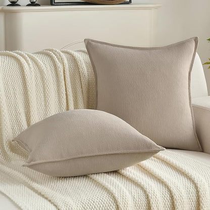 FUTEI Oatmeal Chenille Throw Pillow Covers 12x20 Inch Set of 2,Edges Double-Stitched Lumbar Pillow Cases,Modern Home Decor for Couch Living Room