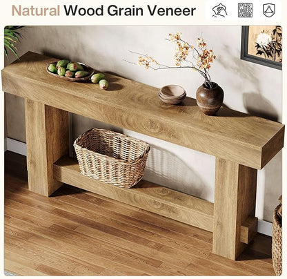 Tribesigns 70.9" Entryway Console Table, Extra Long Wooden Farmhouse Sofa Table Behind Couch, Modern Rustic Foyer Stand with Thick Legs for Hallway, Living Room, Wood Grain Finish