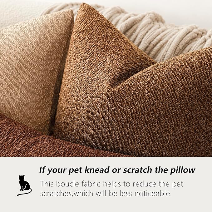 Foindtower Set of 2, Decorative Textured Boucle Throw Pillow Covers Accent Solid Pillow Cases Neutral Soft Cozy Couch Cushion Case for Chair Sofa Bedroom Living Room Home Decor 16x16 Inch Hazel Brown