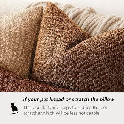 Foindtower Set of 2, Decorative Textured Boucle Throw Pillow Covers Accent Solid Pillow Cases Neutral Soft Cozy Couch Cushion Case for Chair Sofa Bedroom Living Room Home Decor 24x24 Inch Hazel Brown