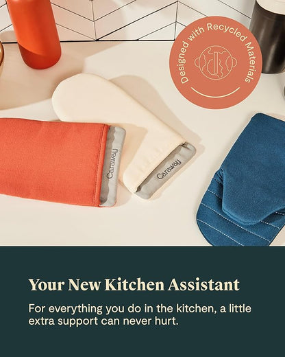 Caraway Oven Mitts - 100% Organic Cotton Oven Mitt - Double-Layer & Stain-Resistant Stitching - Safe Handling of Hot Kitchenware - Set of 2 - Navy