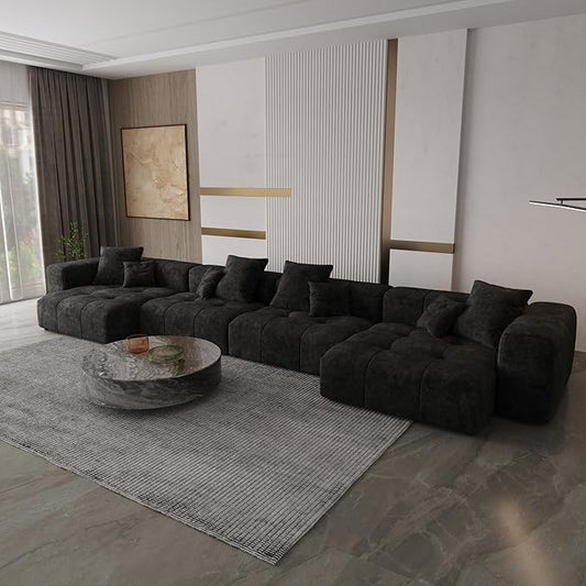 WJShome 183" Oversized Modular Sectional Sofa, U Shaped Couch with Ottoman,Sectional Couches for Living Room,Large Linen Deep Seat with Pillow Couches for Home,Spacious Space,Black
