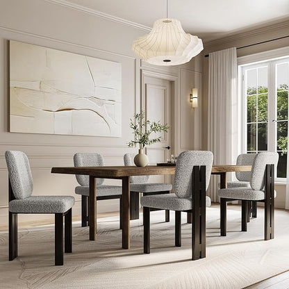 Modern Boucle Dining Chairs Set of 2, Farmhouse Sherpa Upholstered Wooden Kitchen Chairs with Back, Side Armless Dining Room Chairs with Brown Wood Legs for Kitchen Restaurant, Gray
