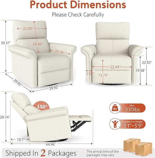 Recliner Chair, 270 Power Swivel Rocker Recliner Chair for Adults, Rocking Glider Recliners for Small Spaces, Glider Nursery Rocking Chairs for Home Theater Living Room Bedroom Nursery
