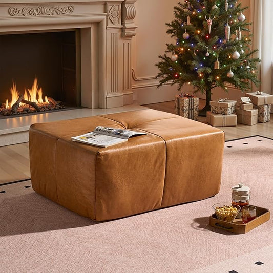 37.8" Faux Leather Ottoman for Couch, Memory Foam Cloud Boneless Sectional Couch for Living Room Foot Stools No Assembly Require (Faux Leather,Brown)