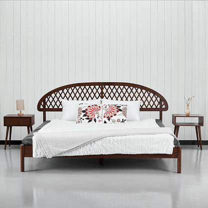 NTC Gem Wooden Bed Frame with Headboard, Crafted from Walnut, Rubber Wood with Silent Slats and Wood Central Supports, 1000 Lb Capacity, Effortless Assembly, King - Dark Walnut