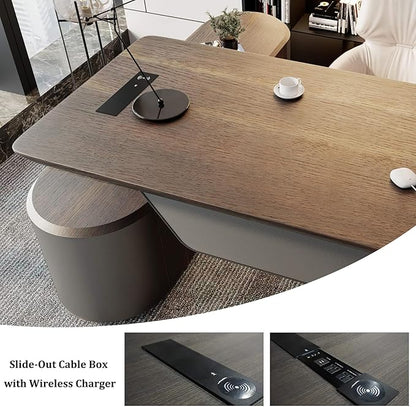 SAINTCY Large Executive Office Desk with File Cabinet, 86.6 Inch Sit & Stand L Shaped Executive Desk, Adjustable Luxury Office Desks for Boss, Business Owners, Managers and Supervisors Return Right