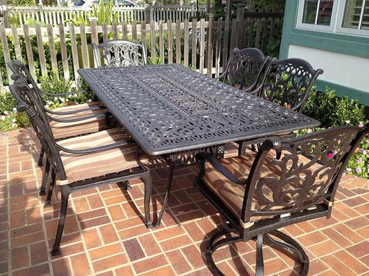 Mandalay Cast Aluminum Powder Coated 7pc Outdoor Patio Dining Set with 44"x84" Rectangle Table - Antique Bronze