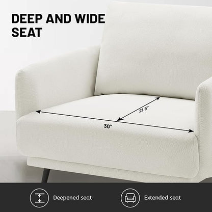 Oversized Accent Chair for Living Room Chairs Reading Arm Chair Comfy Modern Single Sofa Side Chairs with Metal Legs & Soft Cushion for Bedroom, Waiting Room (Polyster Pearl White, Set of 1)