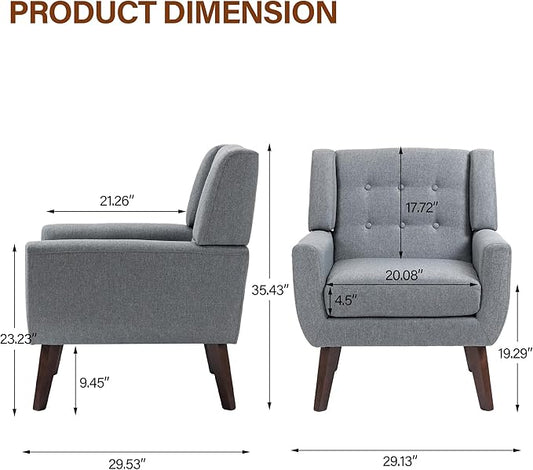 Accent Chair, Modern Fabric Armchair for Living Room, Comfy Upholstered Arm Chair Tufted for Indoor Bedroom Office Room (Gray)