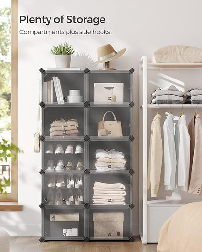 SONGMICS Shoe Rack Organizer, 10-Tier Shoe Storage Cabinet for Closet and Entryway, Holds 40 Pairs of Shoes, Adjustable, Ink Black and Trasparent ULPC035B01
