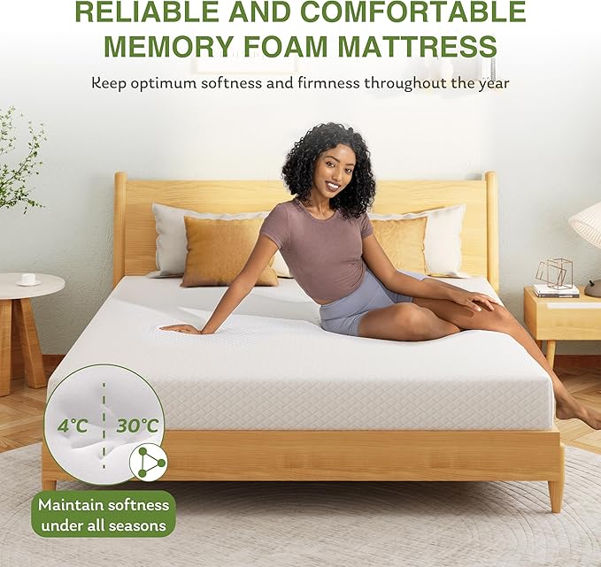 EGOHOME 6 Inch Queen Size Mattress for Kids, Memory Foam Mattress with Cooling Green Tea Gel, Relieve Pressure with Medium Firm Support, CertiPUR-US Certified, 80''L x 60''W, White
