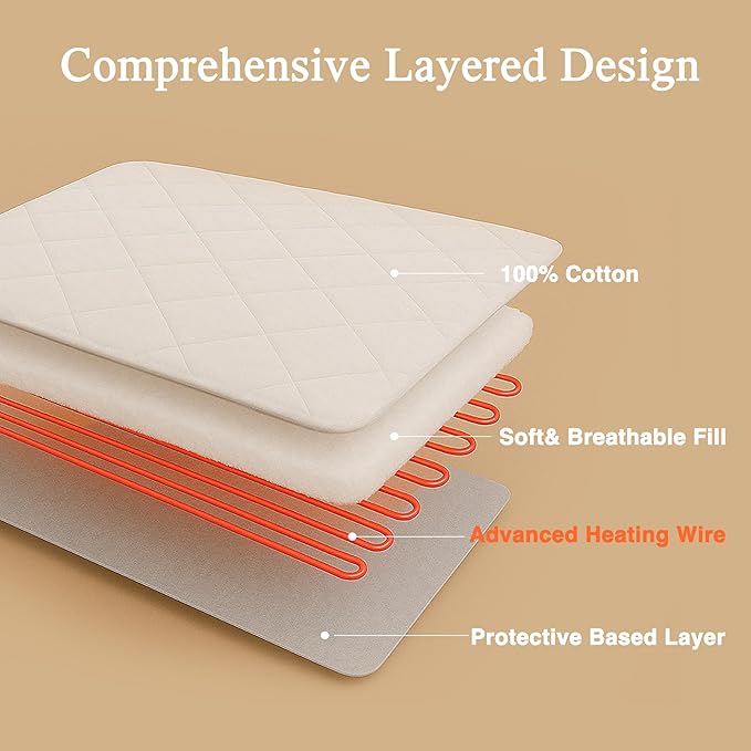 Beautyrest Cotton Heated Mattress Pad - Bed Warmer with 20 Heat Settings Controller, Auto Shut Off Timer, All Around Elastic Deep Pocket, UL Certified, Machine Washable, White Cal King