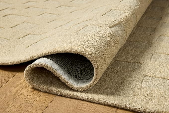 Loloi Leanne Ford Craven Collection CVN-04 Oatmeal/Dove 3'-6" x 5'-6" Accent Rug Checkered, Patterned, Neutral, Entryway, Mudroom, Bathroom, and Kitchen