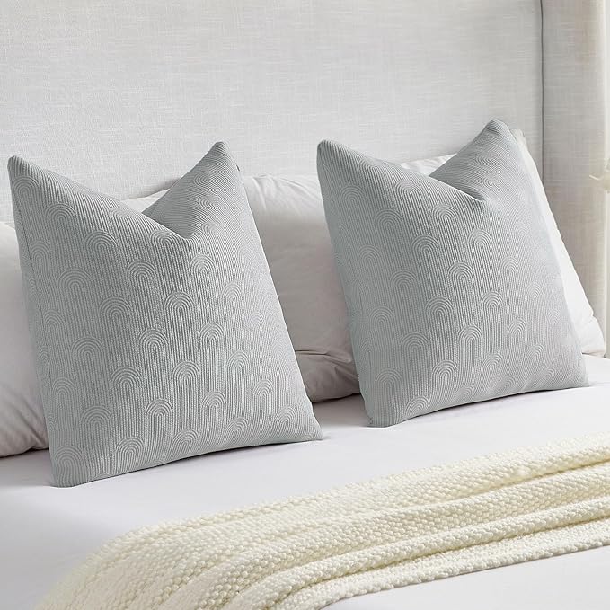 FUTEI Dusty Blue Chenille Decorative Throw Pillow Covers 16x16 Inch Set of 2,Soft Cozy Striped Geometric Patterns Cushion Cases,Modern Home Decor for Couch Bed Living Room