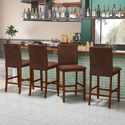 COSTWAY Counter Barstools Set of 4, 26 Inch Counter Height Stools with Upholstered Seat & Backrest, Armless High-Top Chairs with Rubberwood Legs for Kitchen Island, Dining Room, Pub