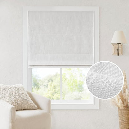 Madison Park Cordless Roman Shades, Total Blackout Window Blind Privacy Window Shades, Thermal Insulated Cordless Window Treatment for Bedroom, Living Room, Quincy, Single Panel 29" W X 64" H White