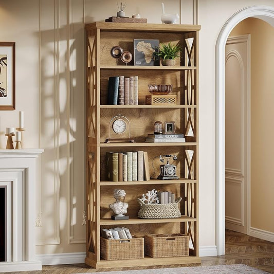 Tribesigns 6-Tier Bookshelf, 71 Inches Tall Freestanding Bookcase, Large Industrial Bookshelves Display Shelves, Wooden Book Shelf for Home Office, Living Room, Bed Room, Natural