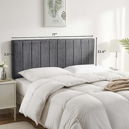 Hearth & Harbor Upholstered King Headboard - Easy Assemble Channel Stitched Headboard King Size Bed - Wall Mounted Headboards with 3D Soundproof Wall Panels Peel & Stick Floating Headboards, Grey