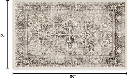 RUGGABLE Washable Vintage Area Rug – Kamran Hazel 3x5, Stain-Resistant, Non-Slip – Small Machine Washable Rugs for Living Room, Bedroom, Hallway, Entryway & Office–with Standard Pad