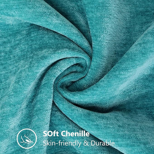 decorUhome Chenille Soft Throw Pillow Covers 12x20 Set of 2, Lumbar Velvet Farmhouse Neutral Decorative Euro Pillow Covers with Stitched Edge for Couch Sofa Bed Home Decor, Turquoise